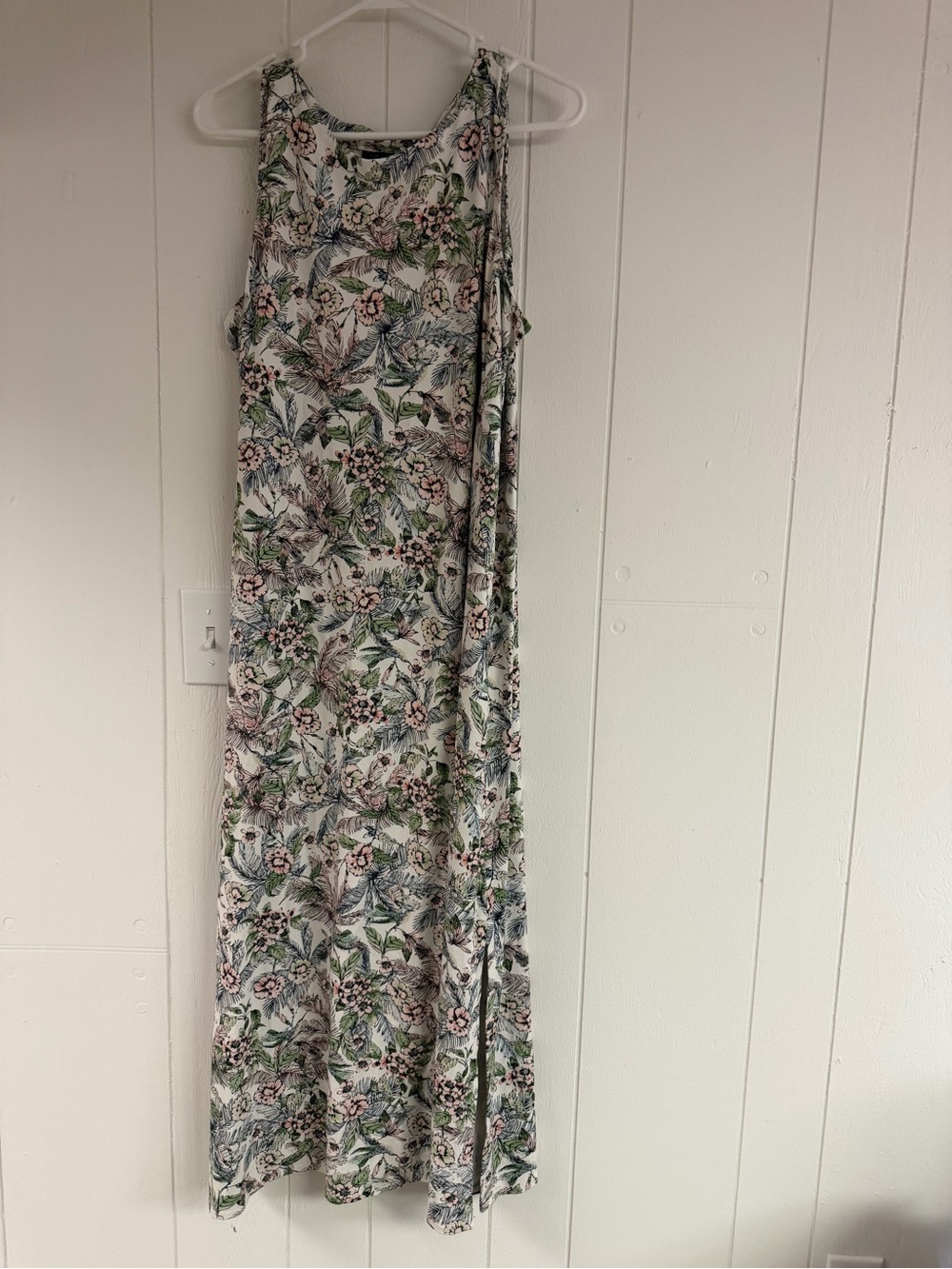 J. Jill White Maxi Skirt with Green Floral Print- Size L Petite